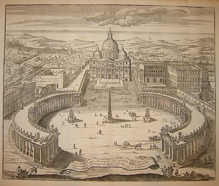 Cruyl Lievin (1634-1720) Disegno della Prospettiva de Portici nella Piazza di S. Pietro in Vaticano di Roma... 1685 Roma 